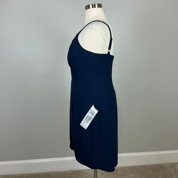 Dress the Population Women's Cocktail Dress Size 1X Navy Blue Sheath Wrap Mini - Picture 6 of 13